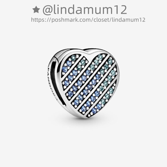 Pandora Blue Pavé Heart Clip Charm - Picture 1 of 4